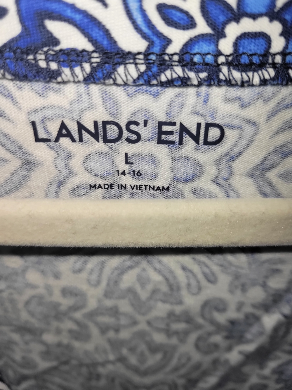 LANDS END, Lot Of 2- Blue and White Summer Printed Tee-Shirt Dresses SZ LG - Picture 2 of 7